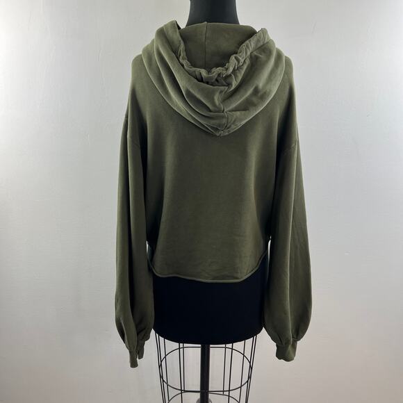 FRAME Cropped Easy Hooded Sweatshirt Vintage Forest Green Pima Cotton Size M - Picture 6 of 10